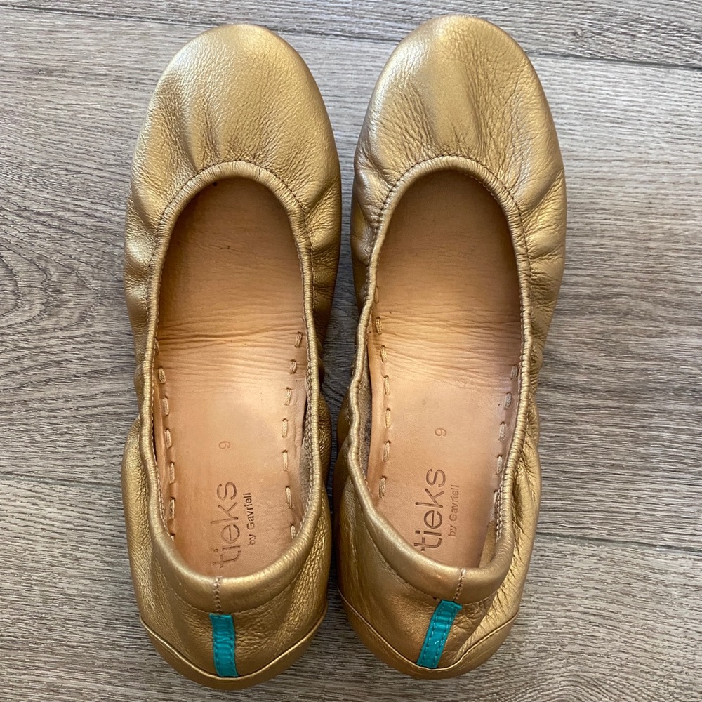 Gold, leather Tieks